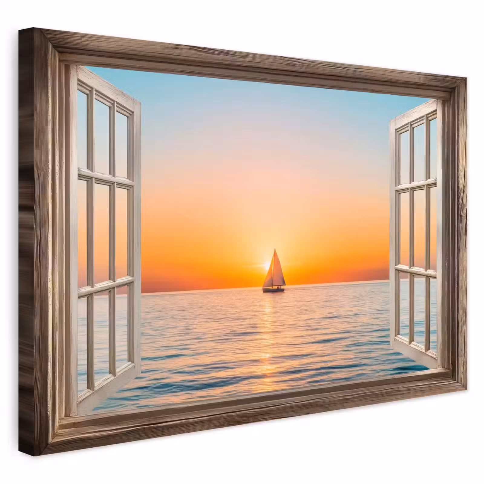 Buiten canvas - Doorkijk - Zee - Boot - Zonsondergang — 1