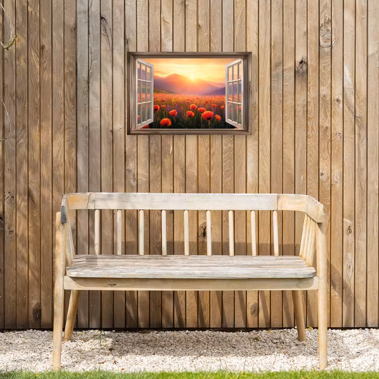 Buiten canvas - Doorkijk - Klaprozen - Bloemen - Rood - Open raam — 3