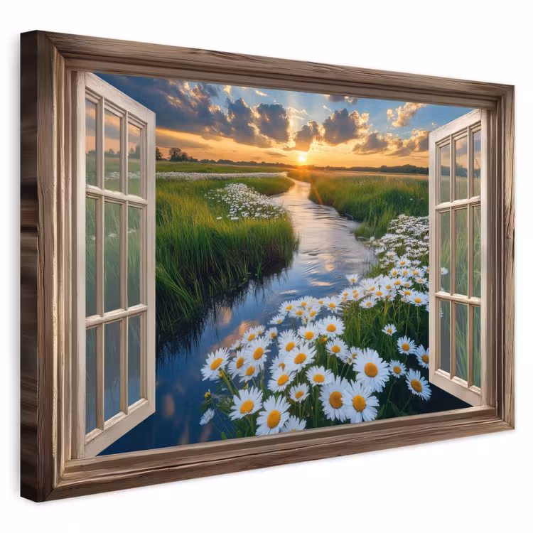 Buiten canvas - Doorkijk - Landschap - Raam - Water - Zonsondergang — 1