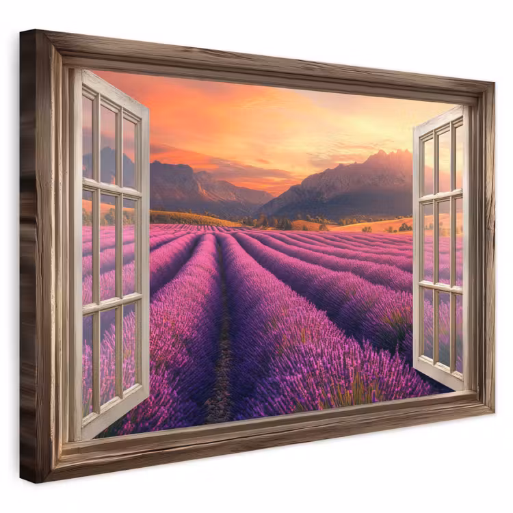 Buiten canvas - Doorkijk - Lavendel - Landschap - Bloemen - Paars — 1