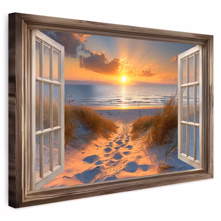 Buiten canvas - Doorkijk - Strand - Duinen - Zonsondergang — 1