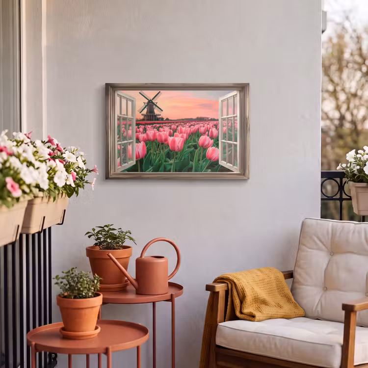 Buiten canvas - Doorkijk - Tulpen - Bloemen - Molen - Raam — 3