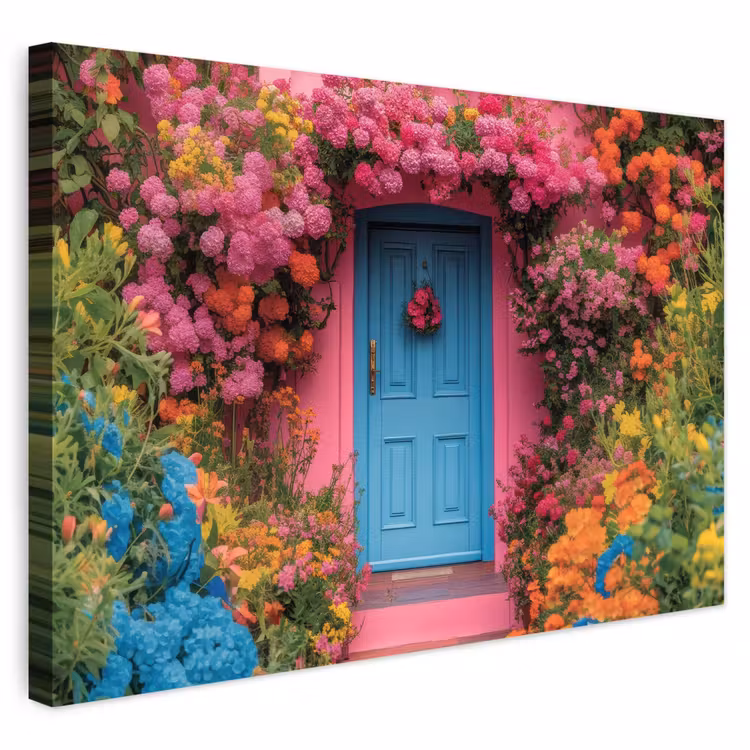 Buiten canvas - Bloemen - Deur - Roze — 1