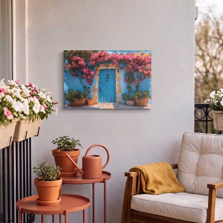 Buiten canvas - Deur - Hout - Bloemen - Blauw — 4