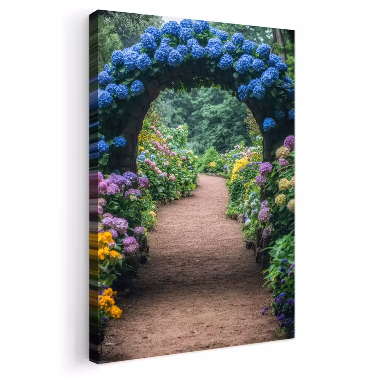 Buiten canvas - Doorkijk - Bloemen - Hortensia - Pad — 1