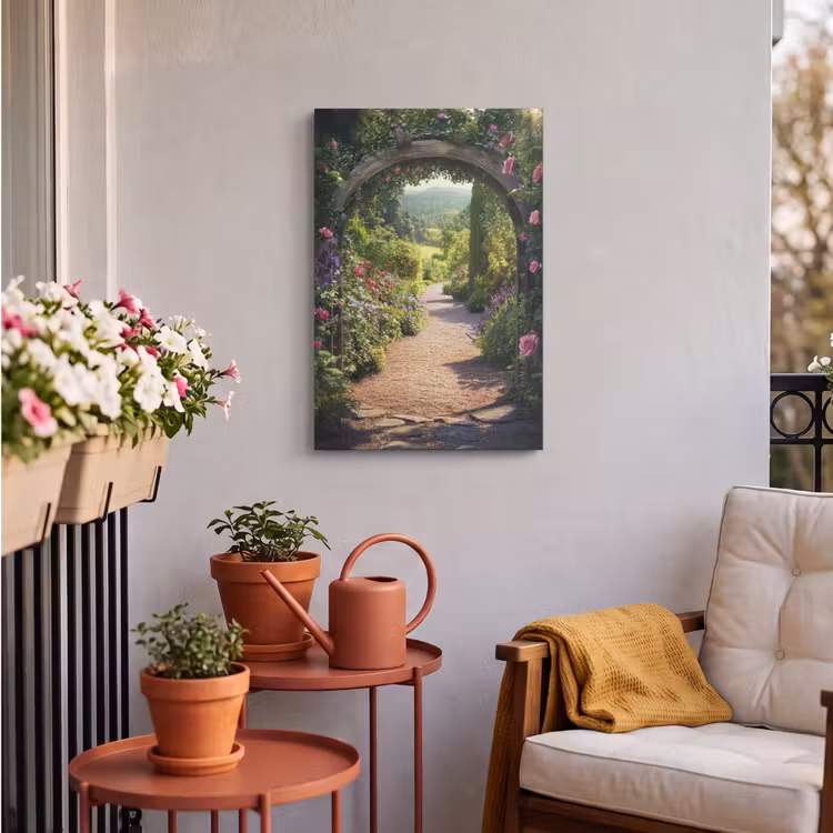 Buiten canvas - Doorkijk - Bloemen - Natuur - Rozenboog — 4
