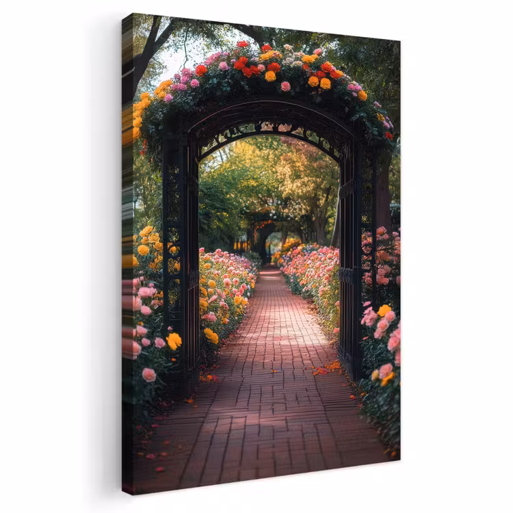 Buiten canvas - Doorkijk - Bloemen - Pad - Natuur - Kleurrijk — 1