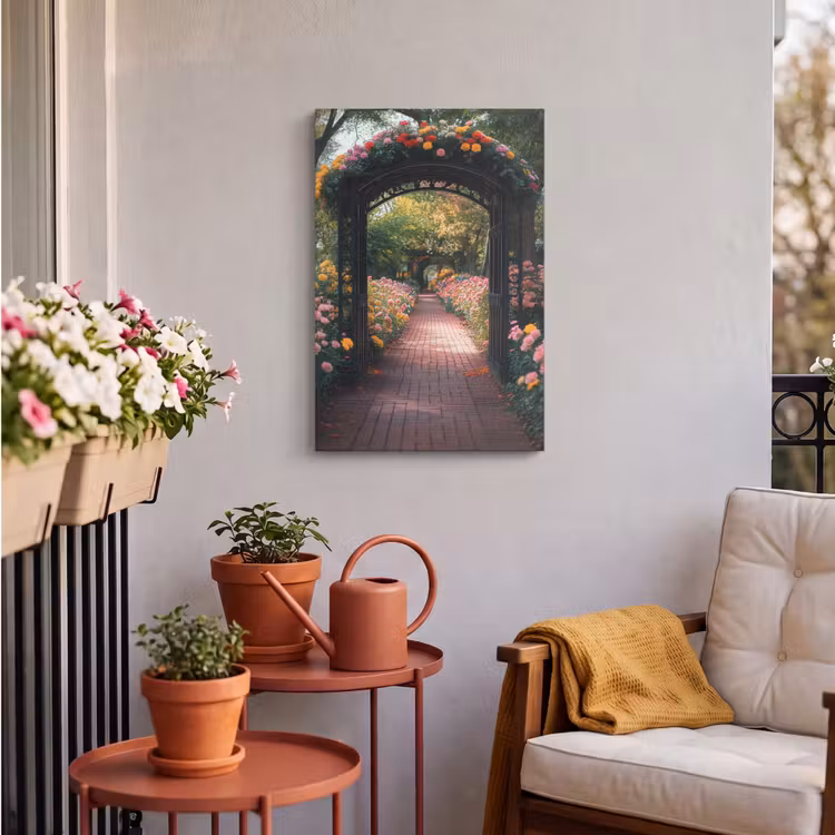 Buiten canvas - Doorkijk - Bloemen - Pad - Natuur - Kleurrijk — 4