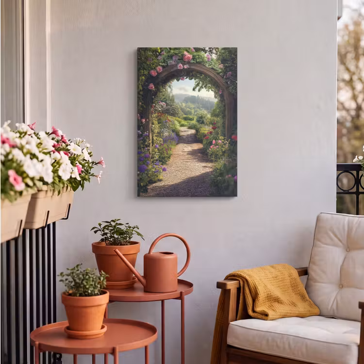 Buiten canvas - Doorkijk - Landschap - Bloemen - Rozenboog - Natuur — 3