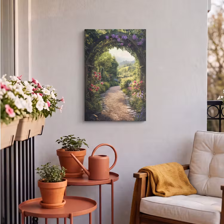 Buiten canvas - Doorkijk - Landschap - Bloemen - Tuinboog - Natuur — 3