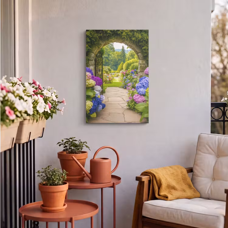 Buiten canvas - Doorkijk - Poort - Hortensia - Bloementuin — 4
