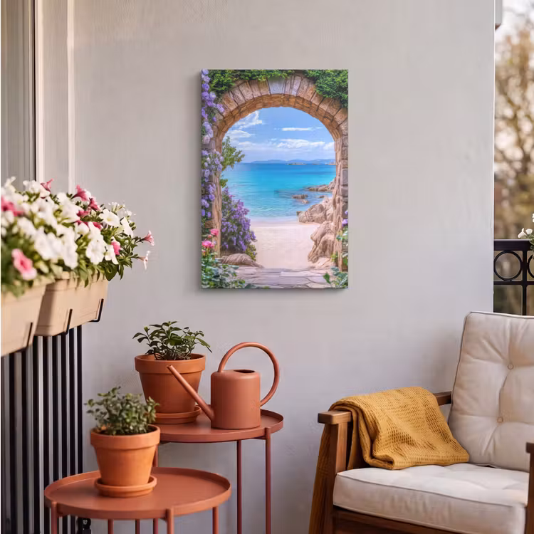 Buiten canvas - Doorkijk - Poort - Zee - Strand - Rotsen — 4