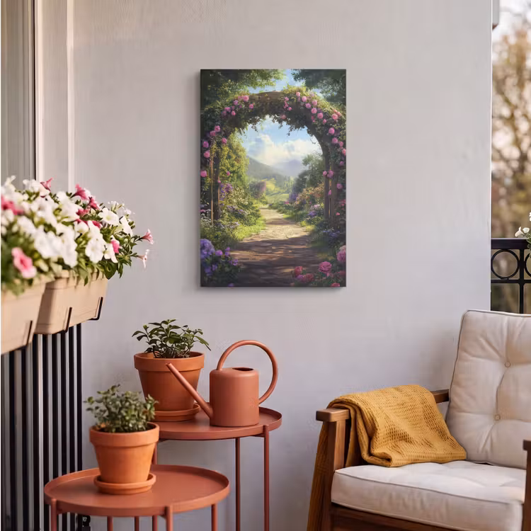 Buiten canvas - Doorkijk - Rozenboog - Uitzicht - Landschap - Bloemen — 4