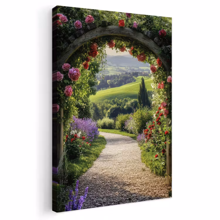 Buiten canvas - Doorkijk - Tuinboog - Bloemen - Natuur - Pad — 1