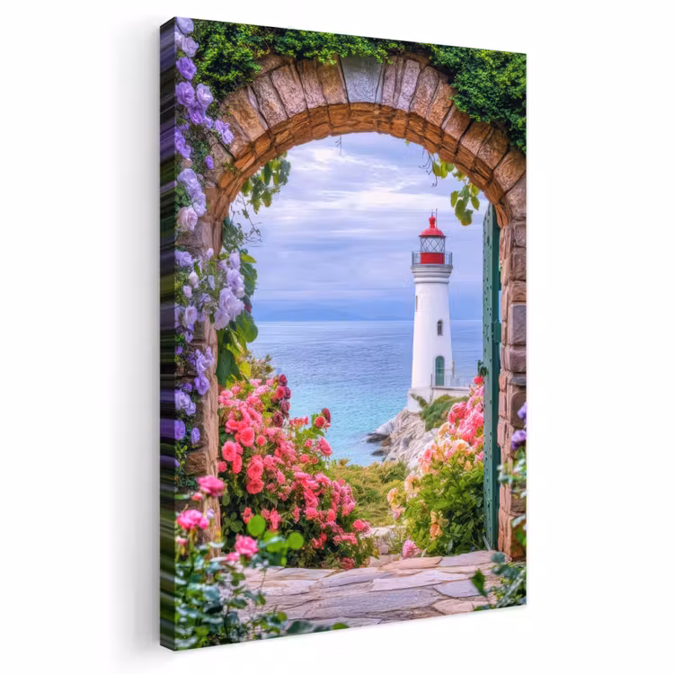 Buiten canvas - Doorkijk - Vuurtoren - Bloemen - Uitzicht — 1