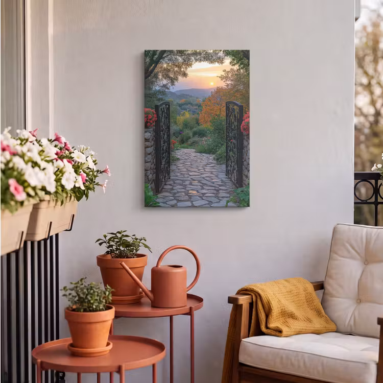 Buiten canvas - Landschap - Hek - Pad - Zonsondergang - Natuur — 4