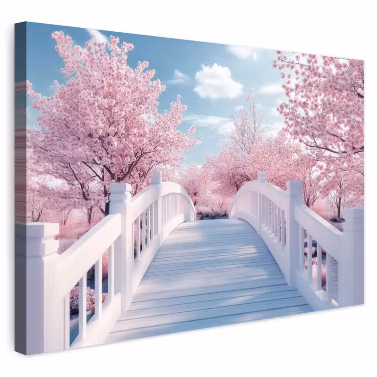 Buiten canvas - Brug - Kersenbomen - Wit — 1
