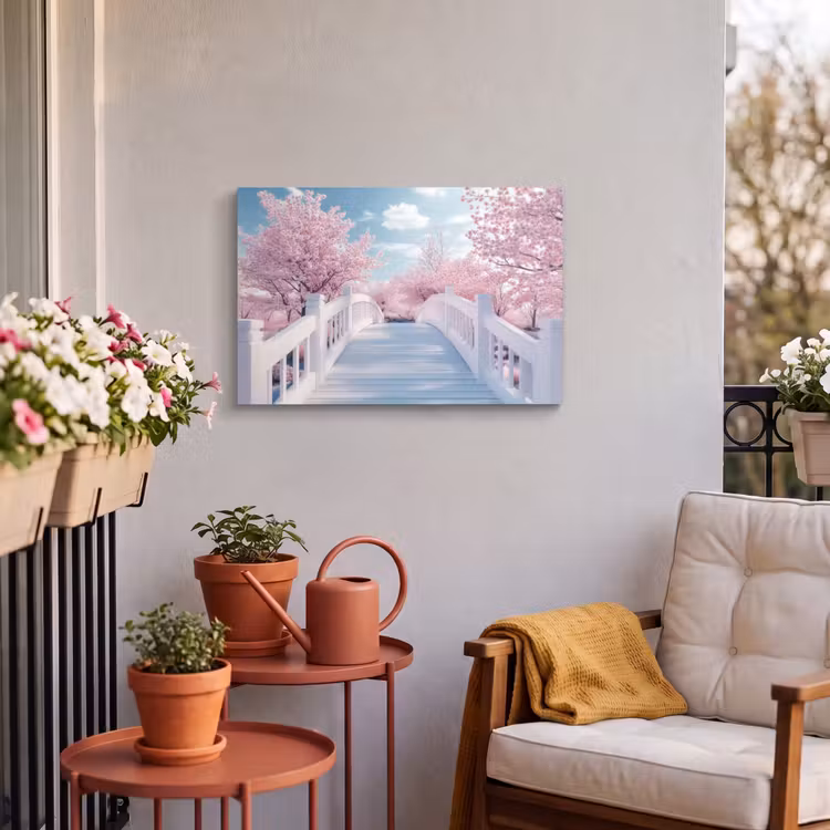 Buiten canvas - Brug - Kersenbomen - Wit — 4