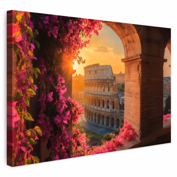 Buiten canvas - Colosseum - Rome - Roze Bloemen — 1