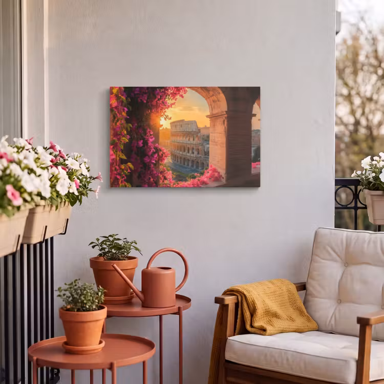 Buiten canvas - Colosseum - Rome - Roze Bloemen — 4