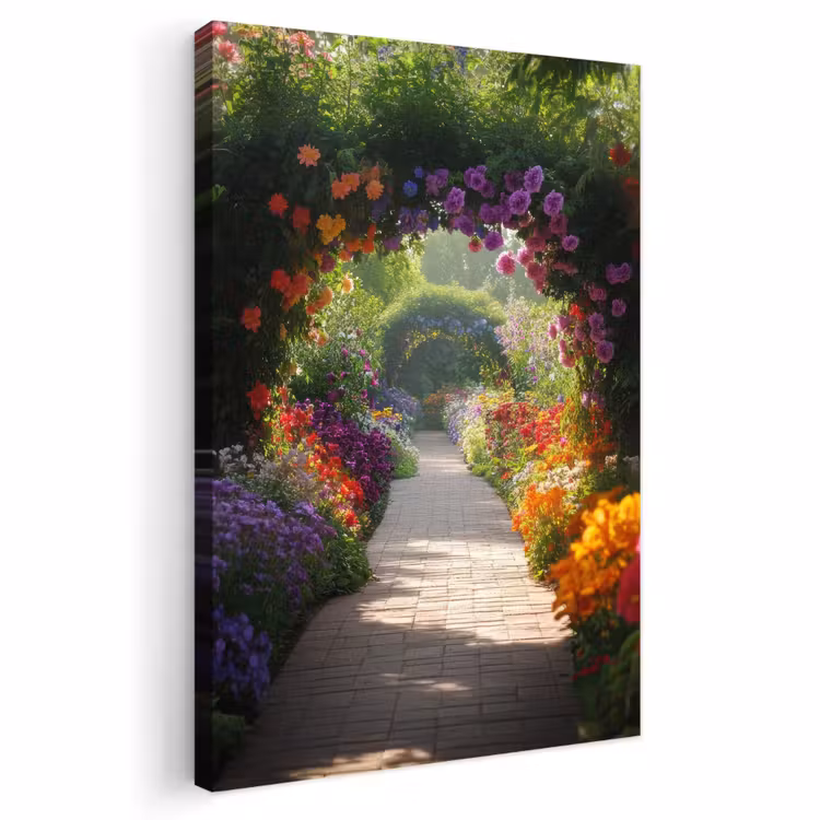 Buiten canvas - Doorkijk - Pad - Bloemen - Struik - Kleurrijk — 1
