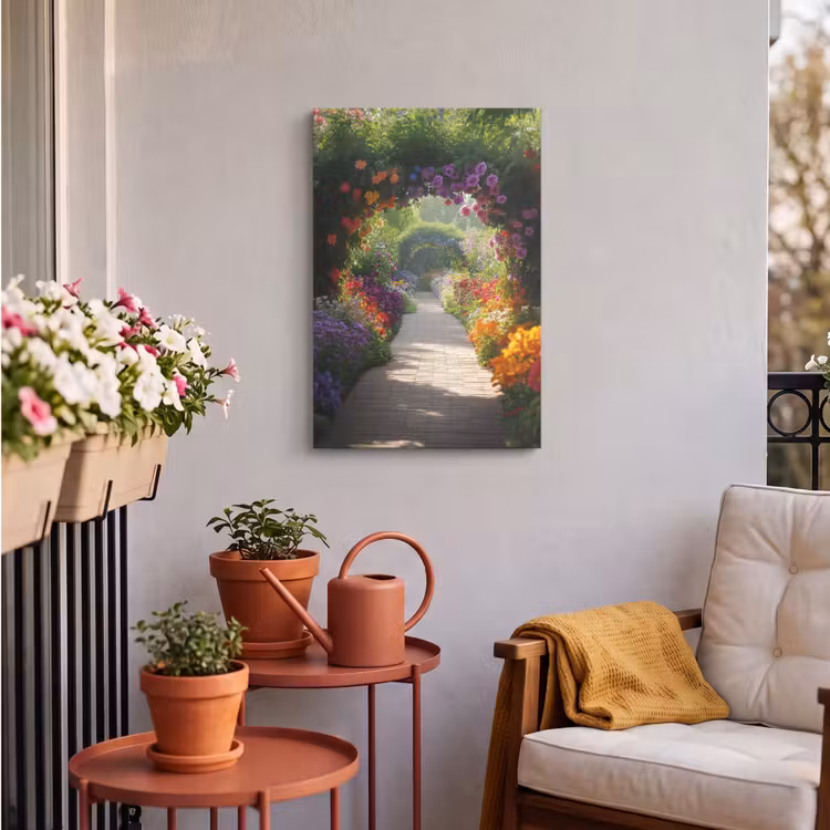 Buiten canvas - Doorkijk - Pad - Bloemen - Struik - Kleurrijk — 4