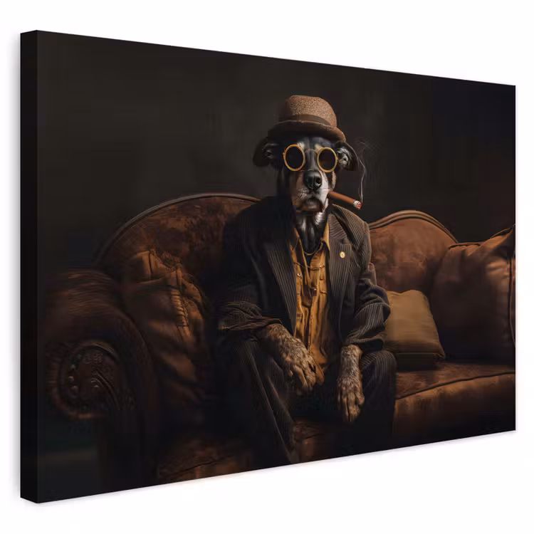 Buiten canvas - Hond - Sigaar - Hoed - Pak — 1