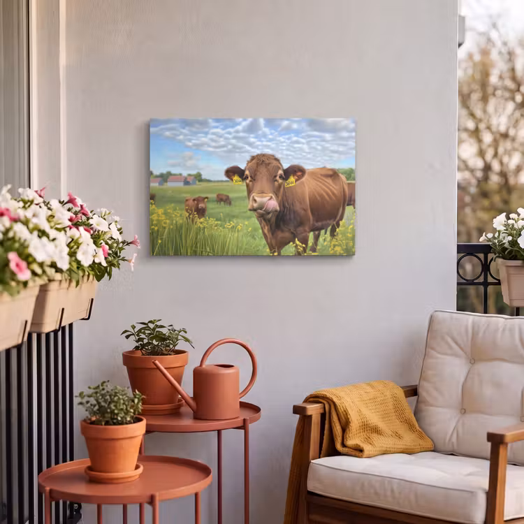 Buiten canvas - Koe - Weide - Bloemen — 4