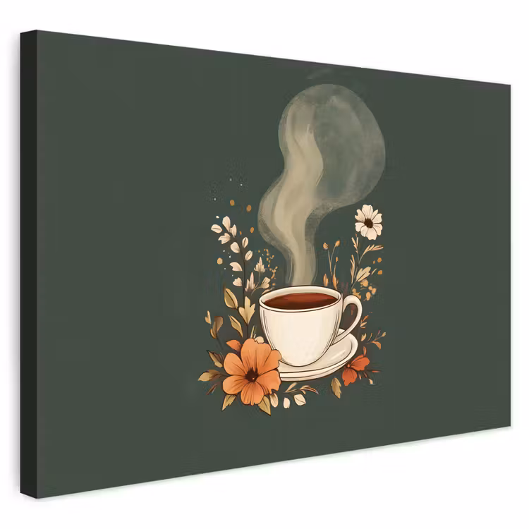 Buiten canvas - Kop - Bloemen - Groen - Koffie — 1