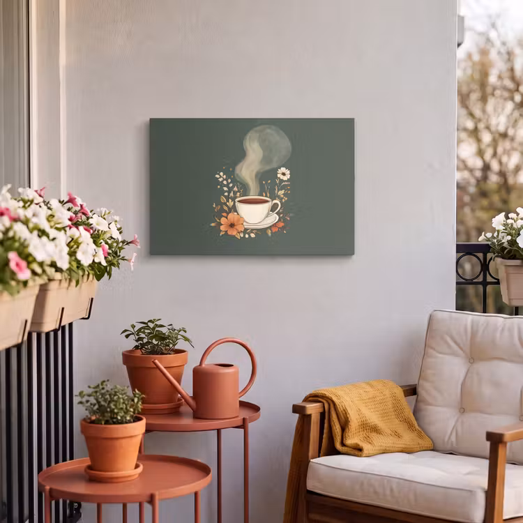 Buiten canvas - Kop - Bloemen - Groen - Koffie — 4