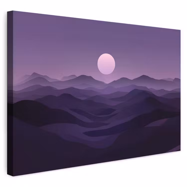 Buiten canvas - Heuvels - Paars - Mist - Zon — 1