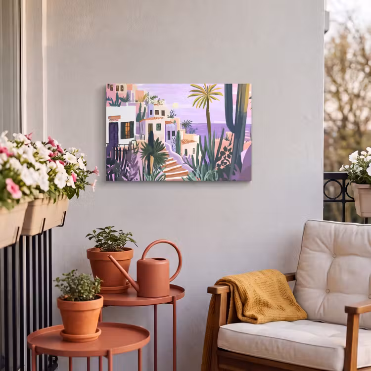 Buiten canvas - Huizen - Minimalistisch - Palmbomen - Kust — 4