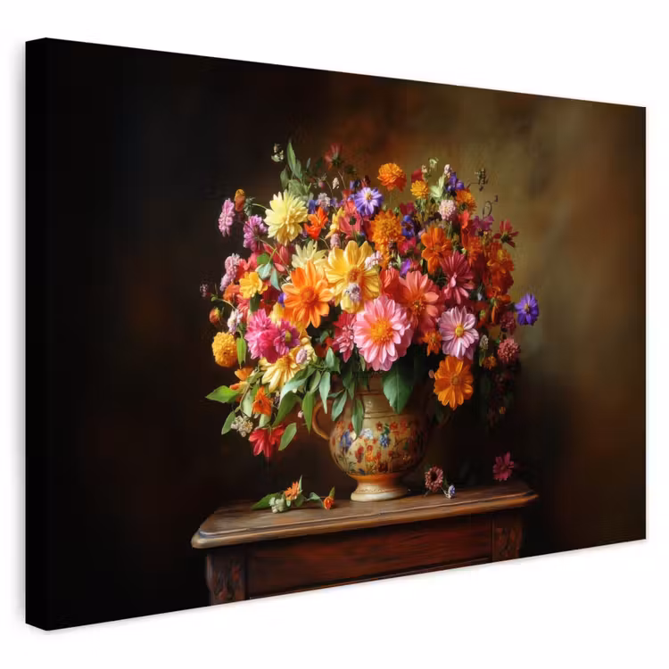 Buiten canvas - Kleuren - Boeket - Vaas - Hout — 1