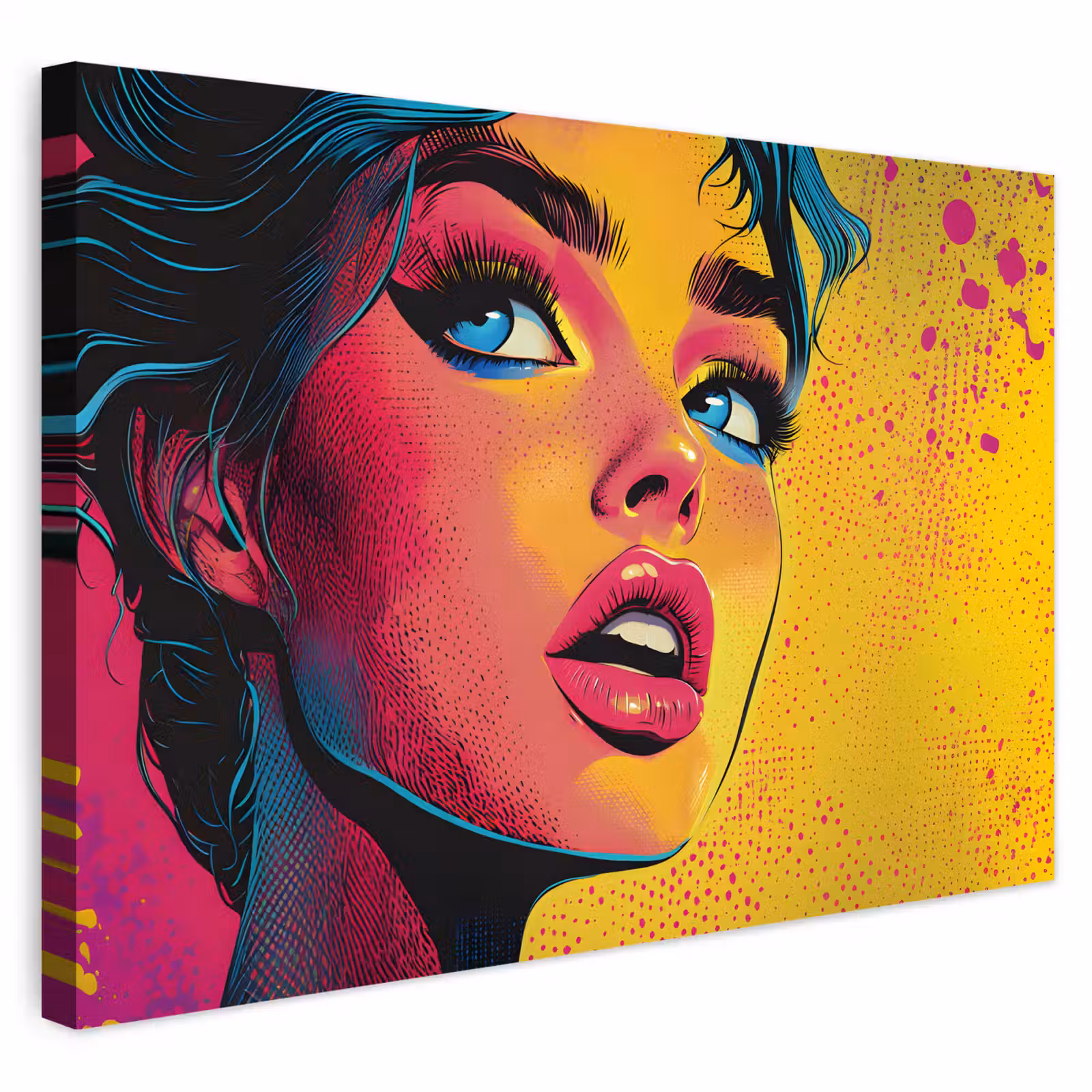 Buiten canvas - Close-up - Vrouwengezicht - Stippen - Geel — 1
