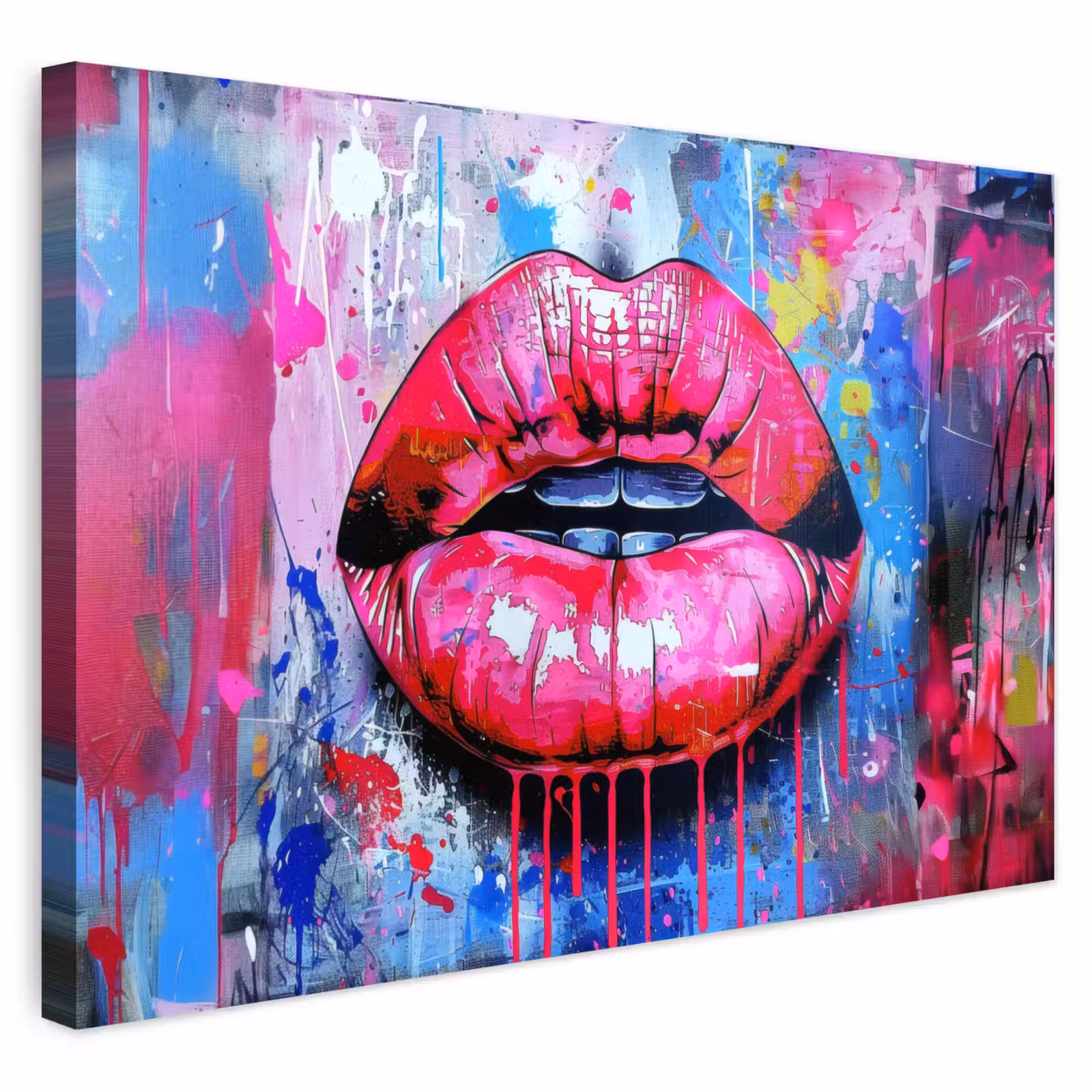Buiten canvas - Graffiti - Lippen - Felroze - Geschilderd — 1