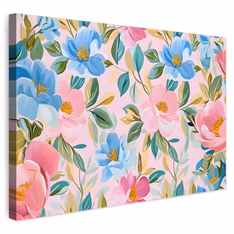 Buiten canvas - Blauw - Roze - Bloemen — 1