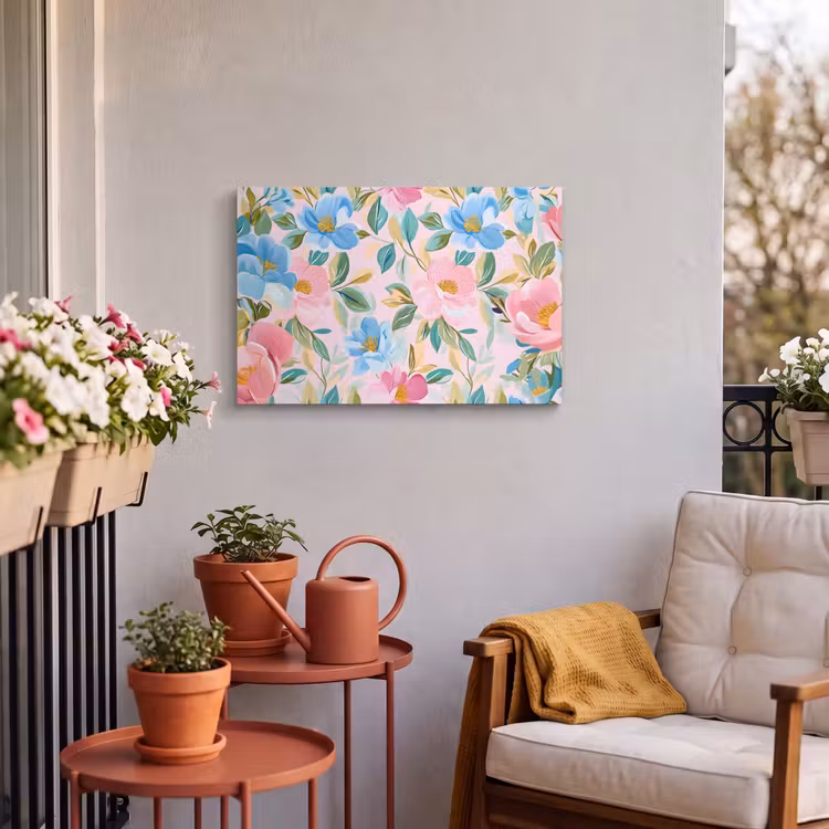 Buiten canvas - Blauw - Roze - Bloemen — 4