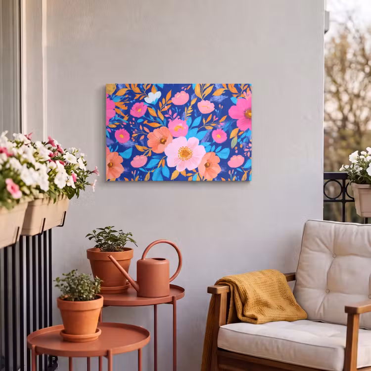 Buiten canvas - Bloemen - Blauw - Roze — 4