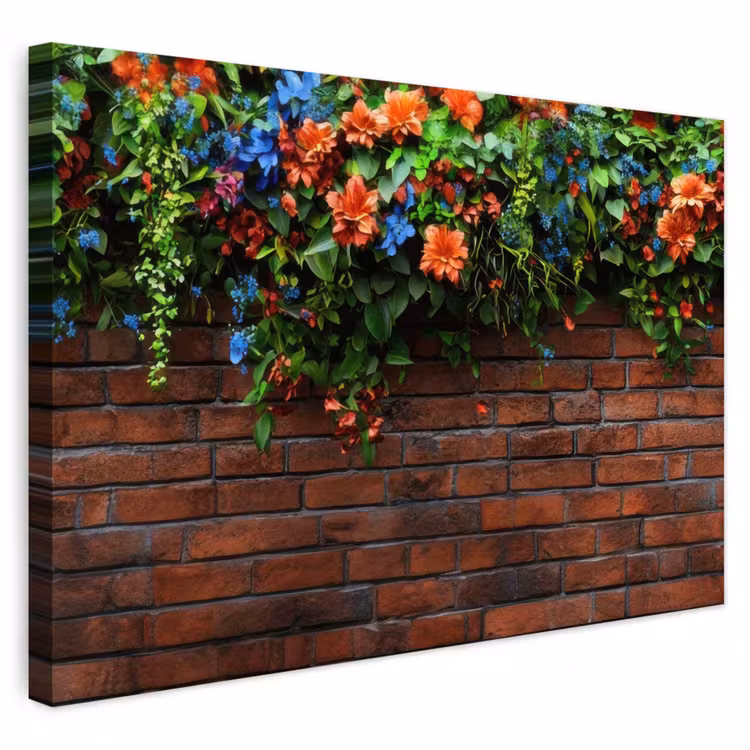 Buiten canvas - Bloemen - Muur - Groen - Oranje — 1