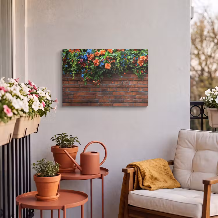 Buiten canvas - Bloemen - Muur - Groen - Oranje — 3