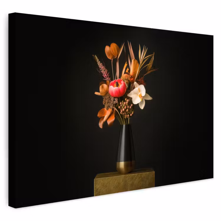 Buiten canvas - Boeket - Oranje - Gouden - vaas — 1
