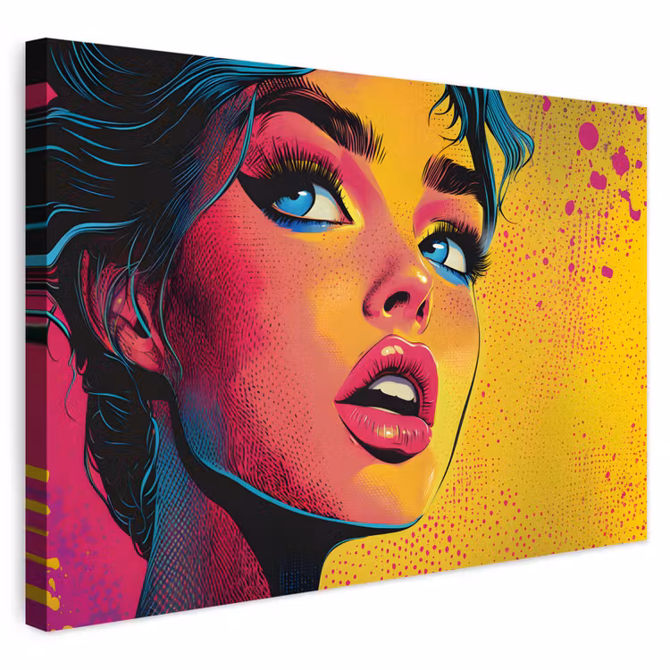 Buiten canvas - Close-up - Vrouwengezicht - Stippen - Geel — 1