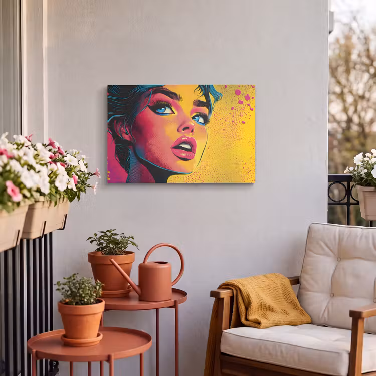 Buiten canvas - Close-up - Vrouwengezicht - Stippen - Geel — 4