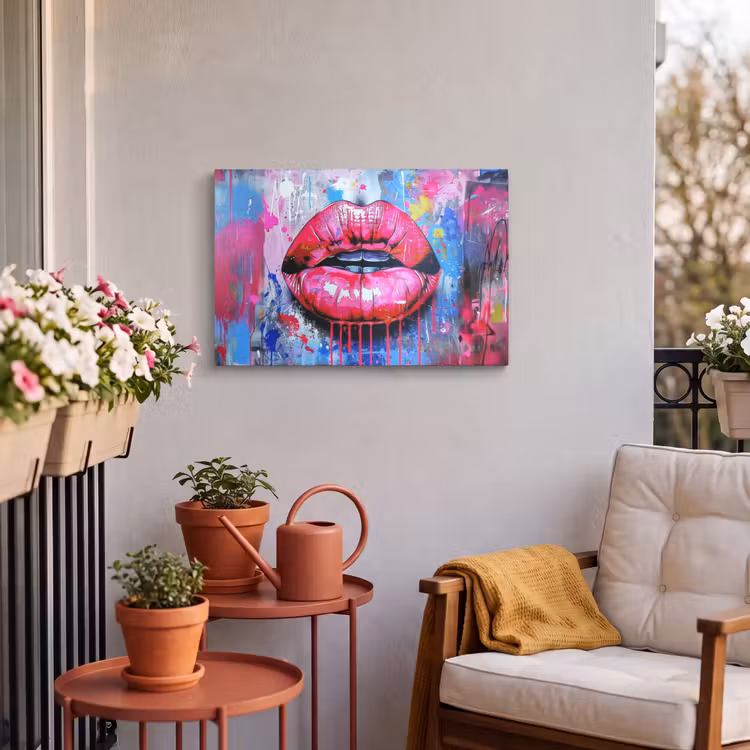 Buiten canvas - Graffiti - Lippen - Felroze - Geschilderd — 4