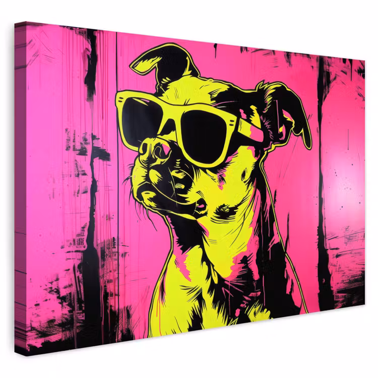 Buiten canvas - Hond - Zonnebril - Roze - Art — 1