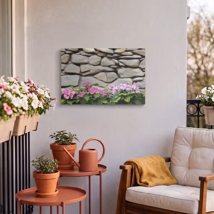 Buiten canvas - Hortensia’s - Stenen - Muur - Bloemen — 3