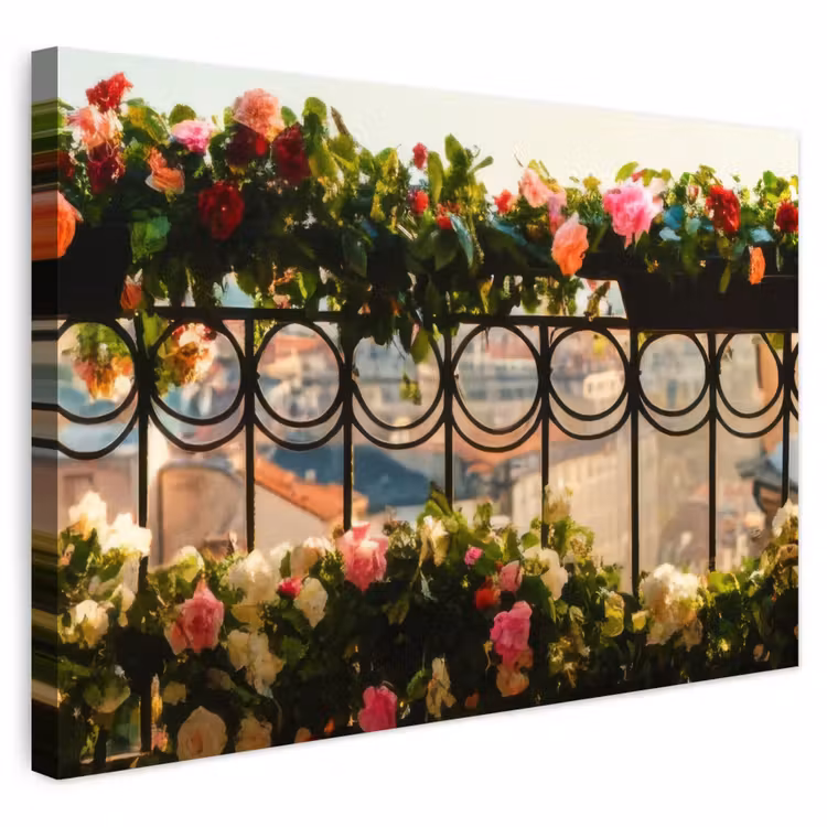 Buiten canvas - Bloemen - Hek - Stadszicht - Zomer — 1