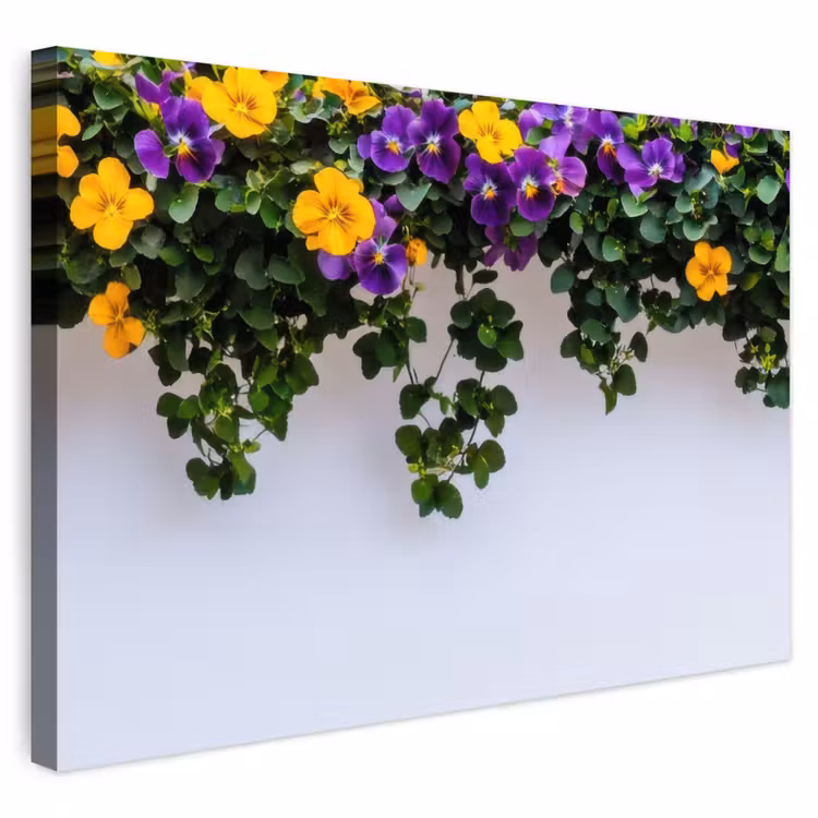 Buiten canvas - Bloemen - Muur - Geel - Paars — 1