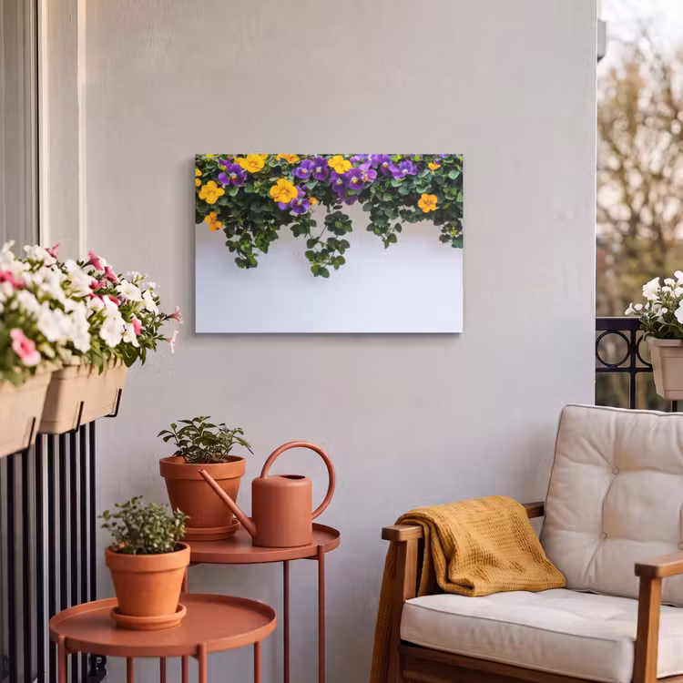 Buiten canvas - Bloemen - Muur - Geel - Paars — 3