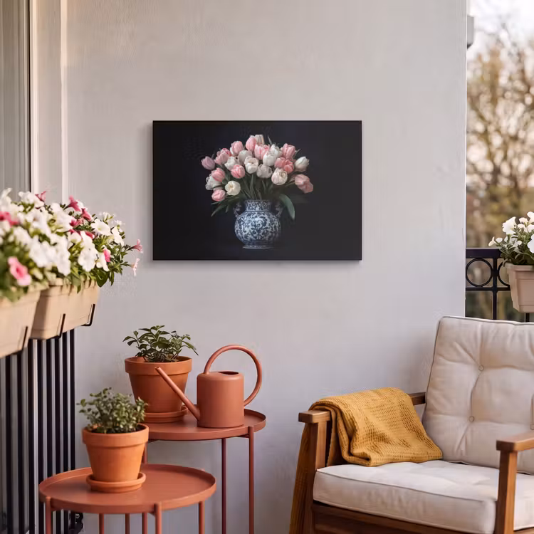 Buiten canvas - Bloemen - Roze - Tulpen - Vaas — 4